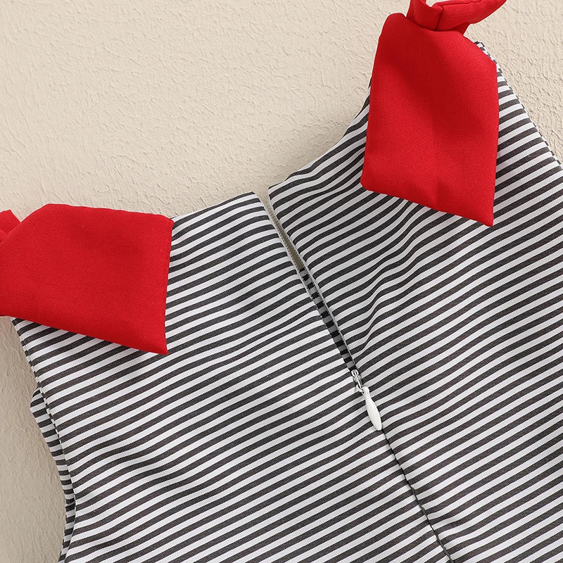 Toddler Sleeveless Striped A-Line Dress With Bowknot Detail