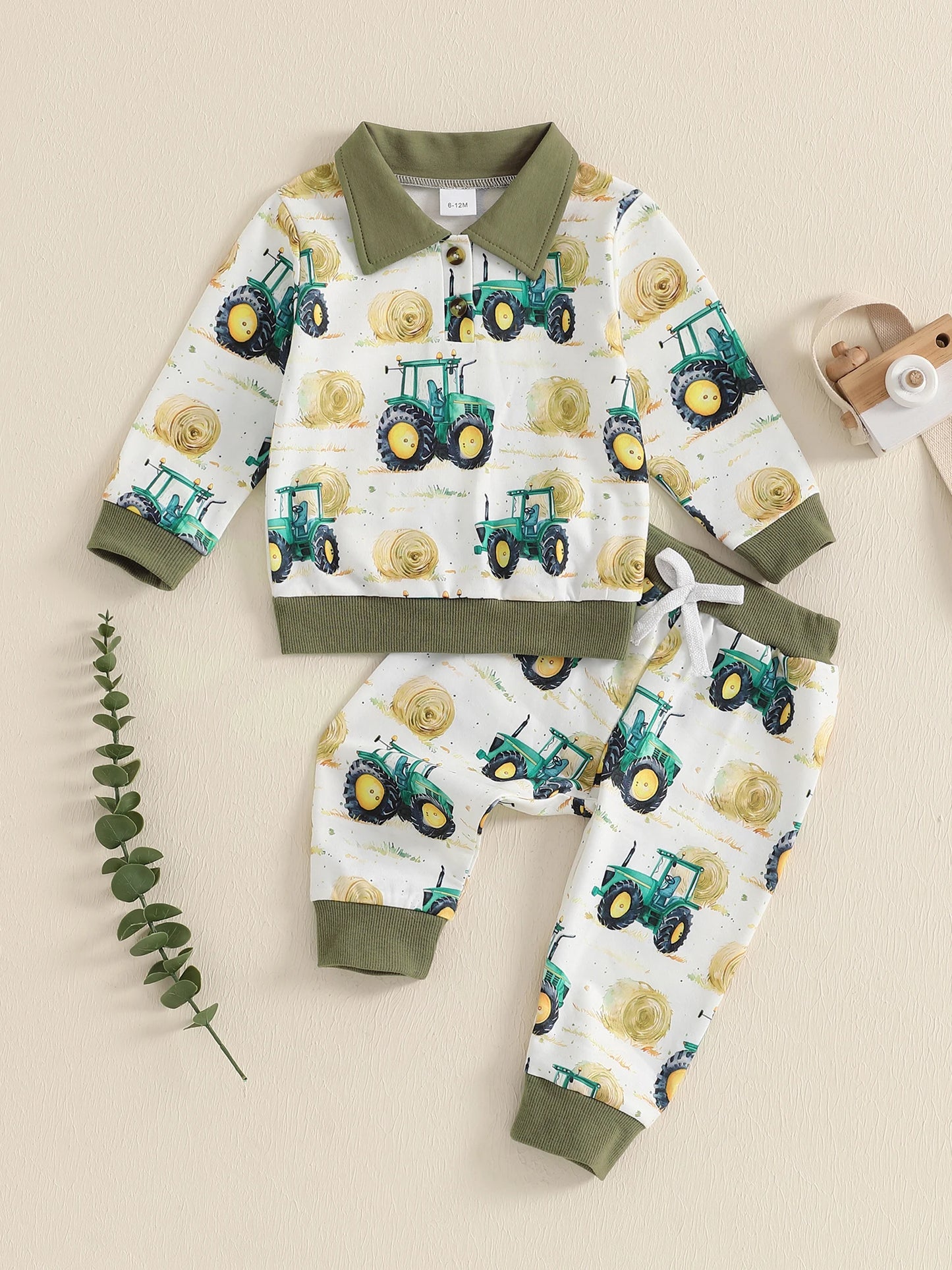 Pudcoco Dinosaur Print Two Piece Hooded Sweatshirt Set Toddler Boys