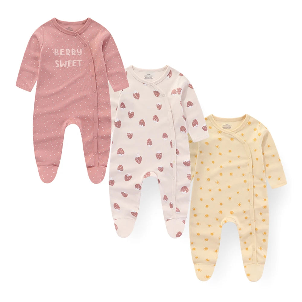 Cotton Baby Romper Footies Set 3 Pieces Unisex All Seasons