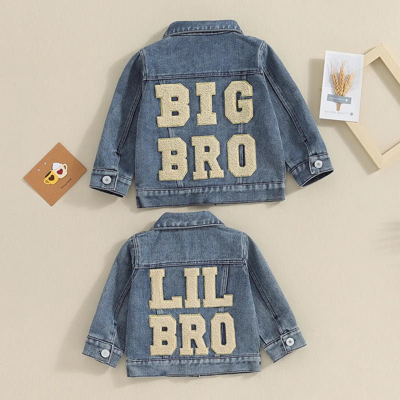 Lioraitiin Toddler Boys Denim Jacket With Letter Embroidery Button Down