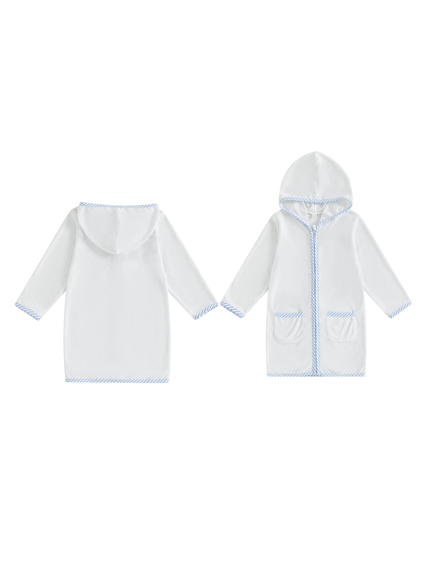 Kids Hooded Beach Towel Poncho With Zipper Swim Cover Up For Boys