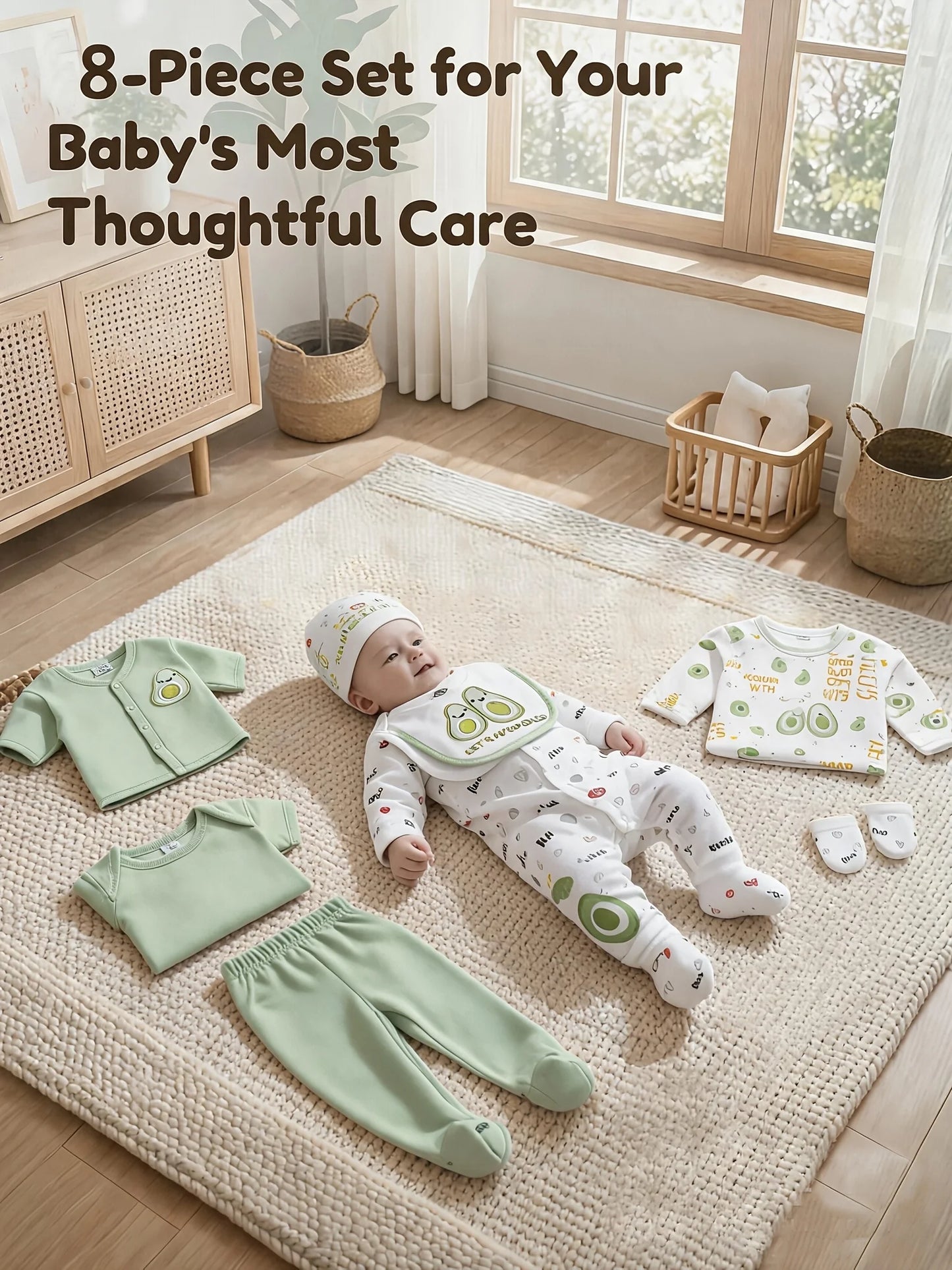 Newborn Cotton Infant Essentials Set Unisex Bodysuits Rompers Hat