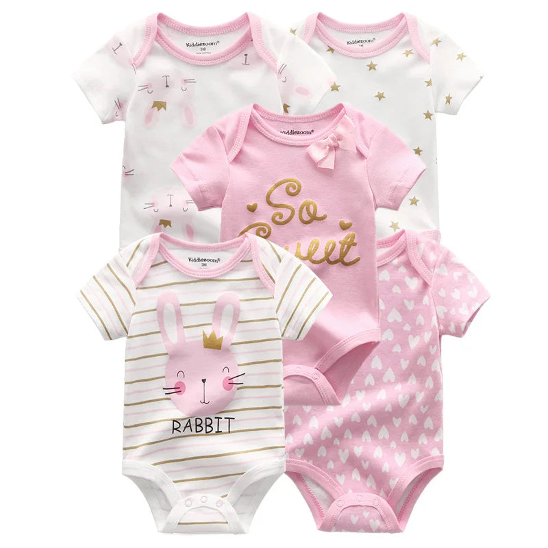 Kiddiezoom Summer 5 Piece Cartoon Bodysuits Set for Infants