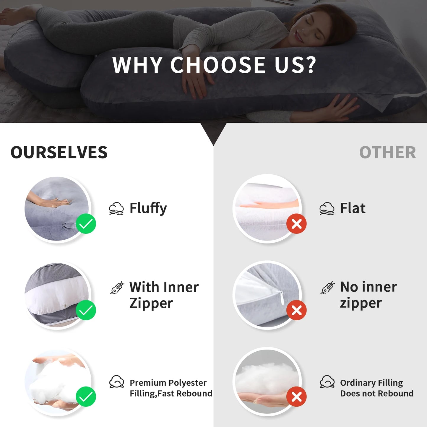 G Shaped Pregnancy Pillow With Removable Cover For Full Support