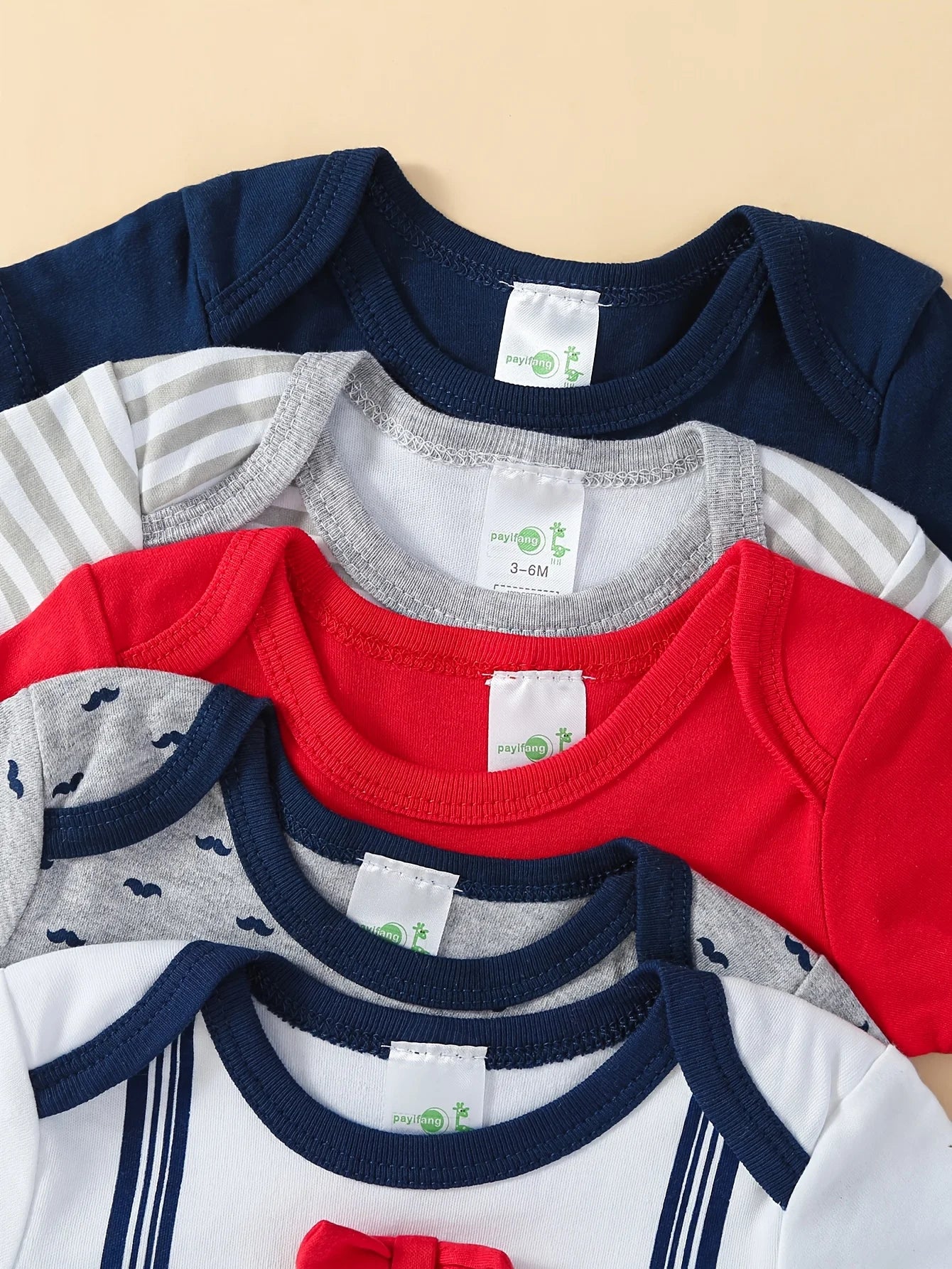5 Pack Baby Boys Short Sleeve Triangle Bodysuits With Bow Tie Cotton Rompers