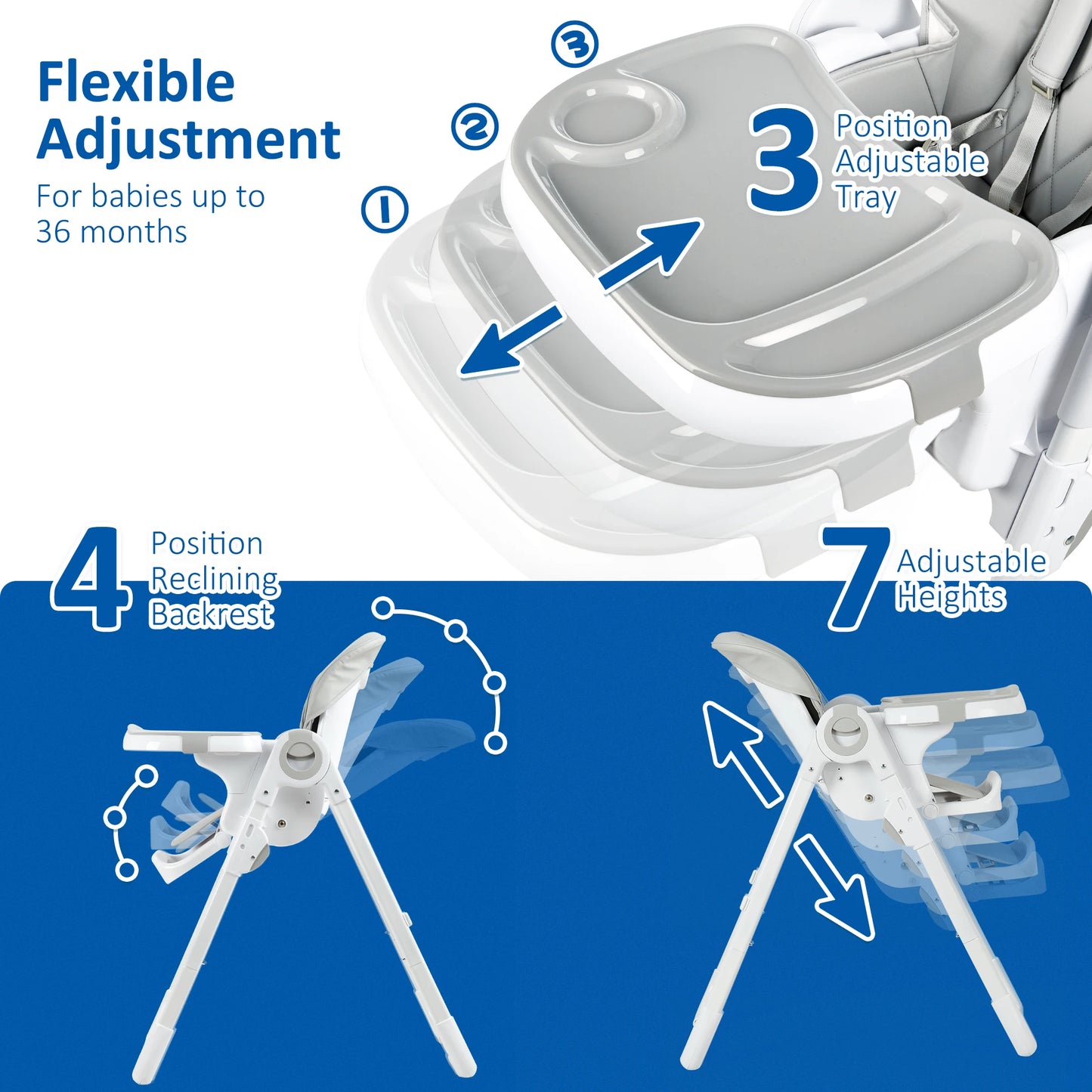 Foldable Multifunctional Baby High Chair With Adjustable Height And Recline