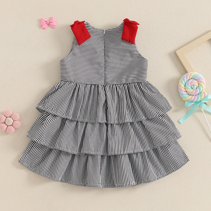 Toddler Sleeveless Striped A-Line Dress With Bowknot Detail