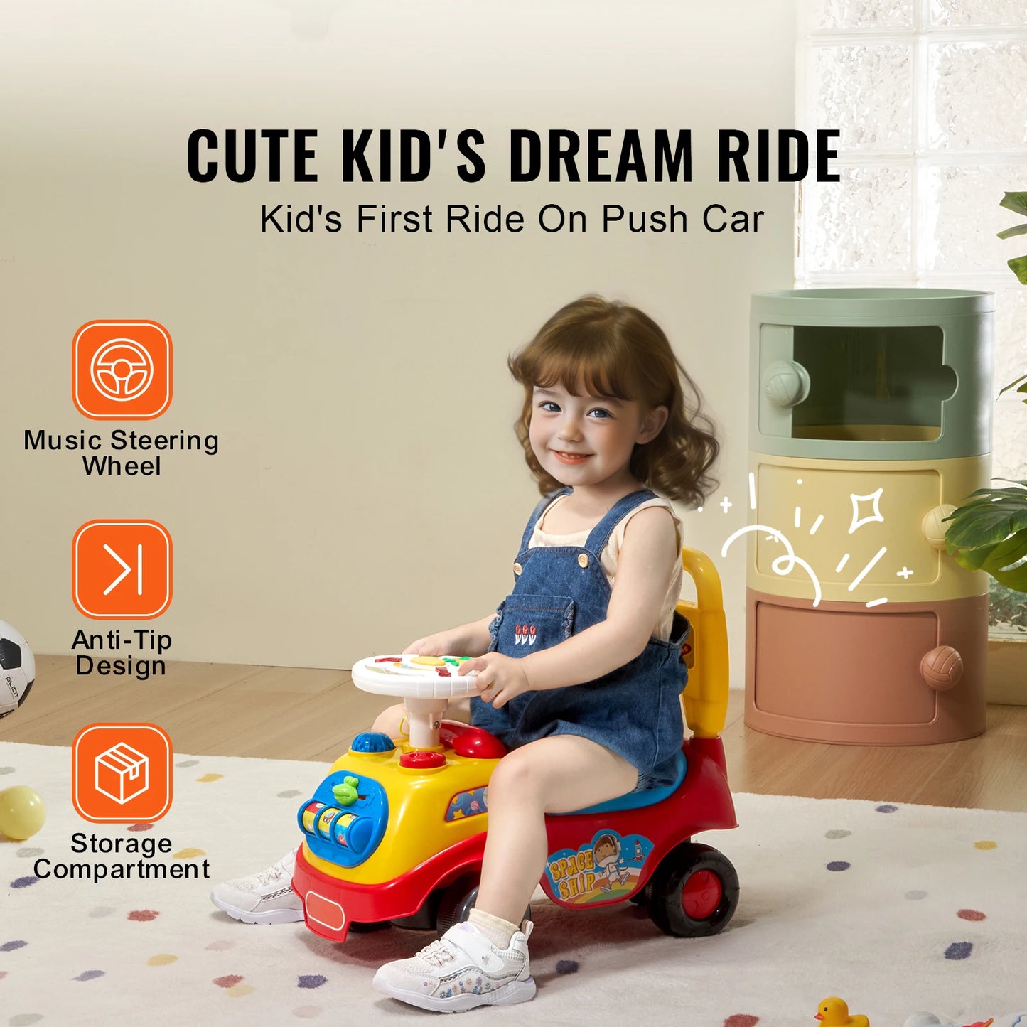 SucceBuy Toddler Ride On Push Car Sit To Stand Toy With Music Steering Wheel