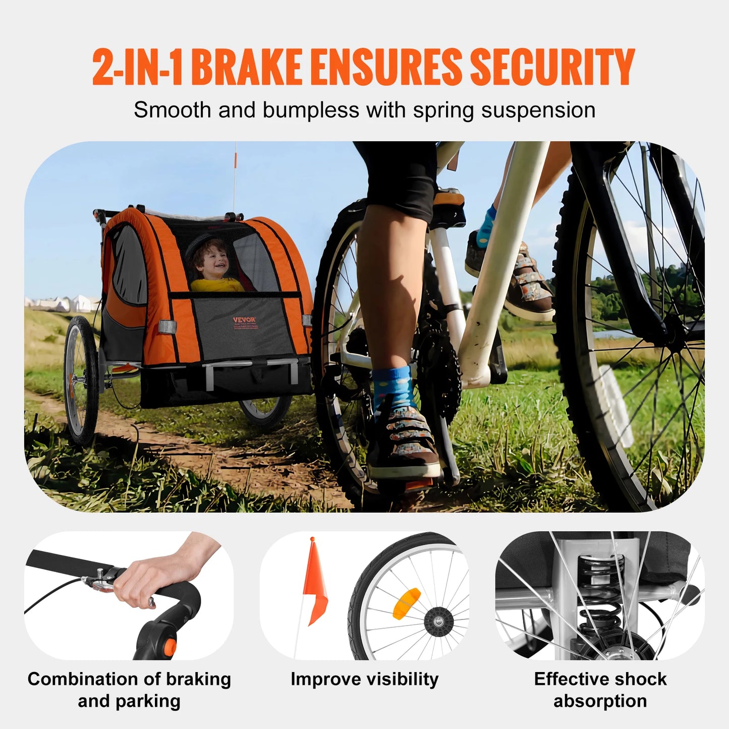 SucceBuy Dual Seat Child Bike Trailer Converts To Stroller