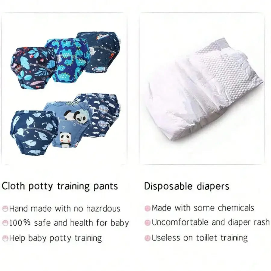 Six Pcs Baby Training Pants Reusable Cloth Diapers Breathable Diaper Covers
