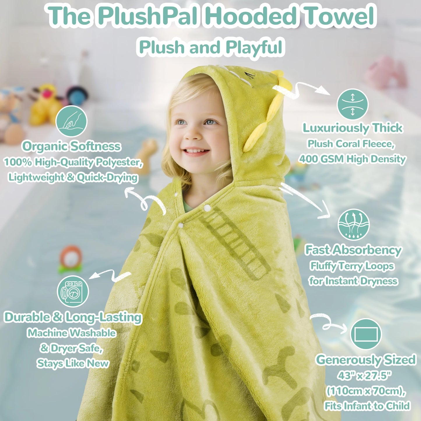 HECCEI Hooded Baby Towels HoodieHug Ultra Soft Coral Fleece Bath Towel
