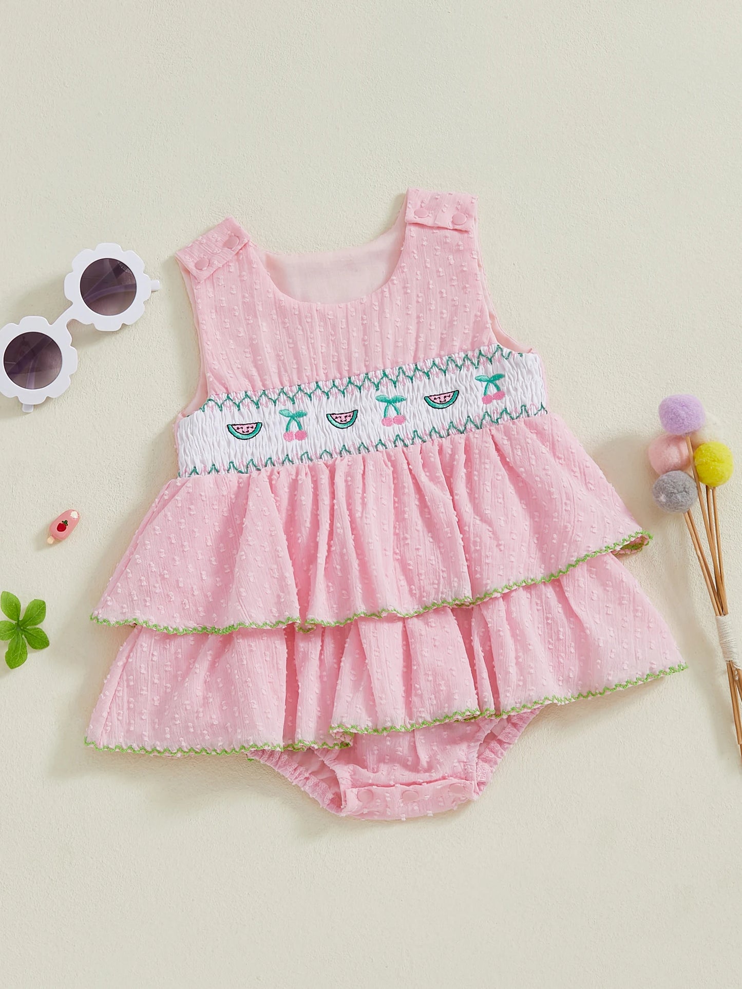 Floral Print Infant Sleeveless Romper With Ruffle And Bow