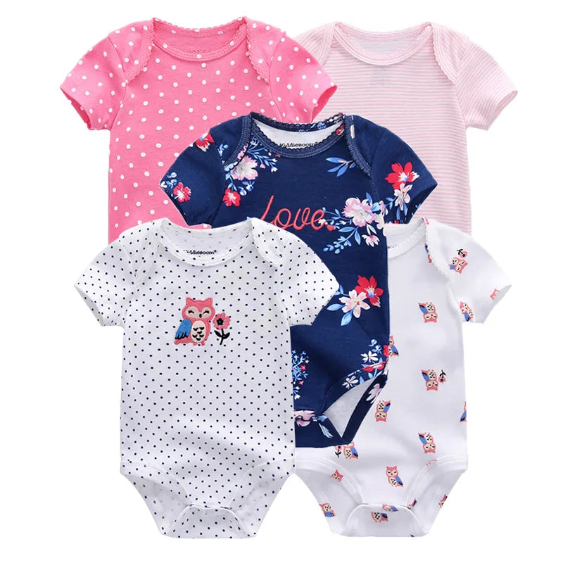 Kiddiezoom Summer 5 Piece Cartoon Bodysuits Set for Infants