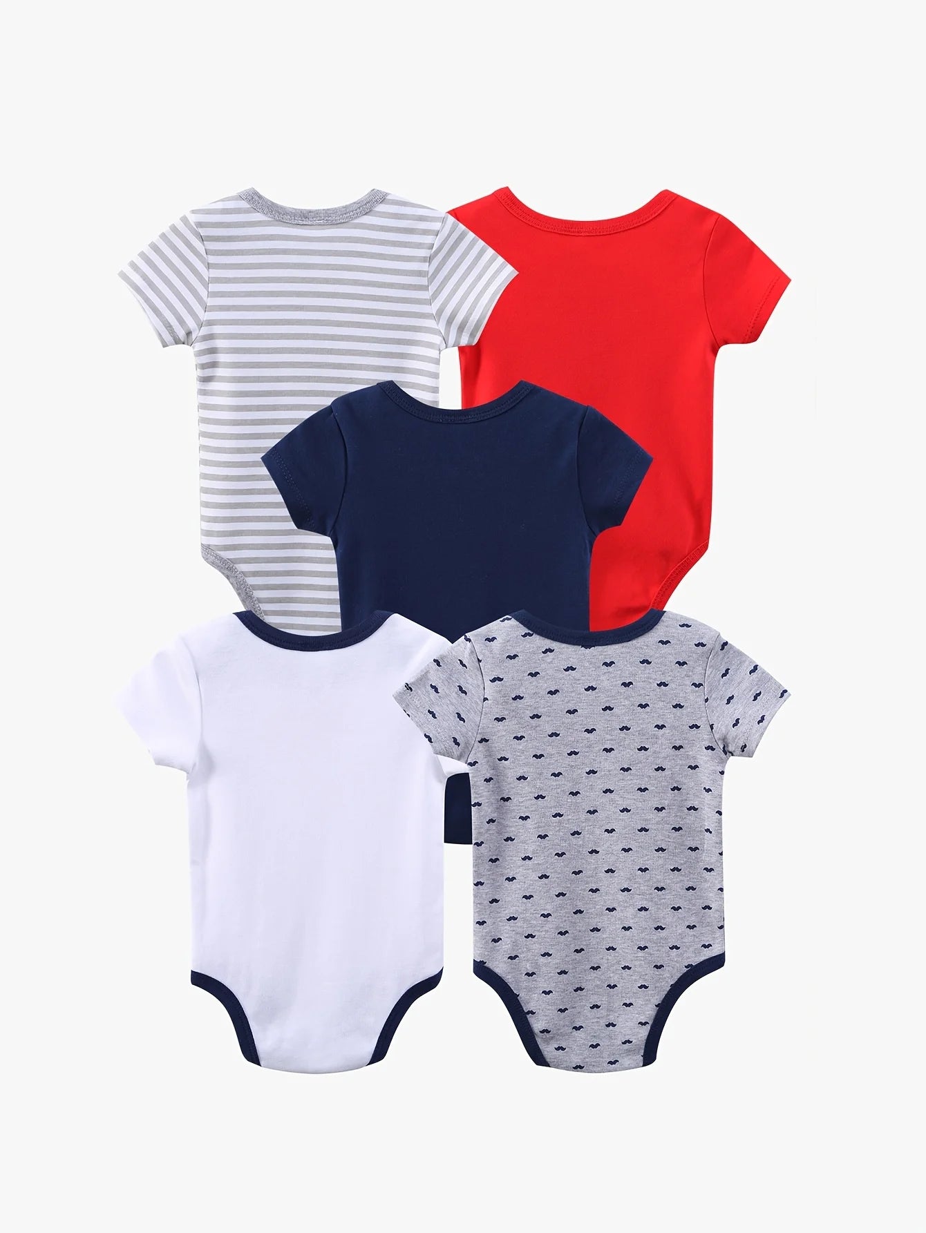5 Pack Baby Boys Short Sleeve Triangle Bodysuits With Bow Tie Cotton Rompers