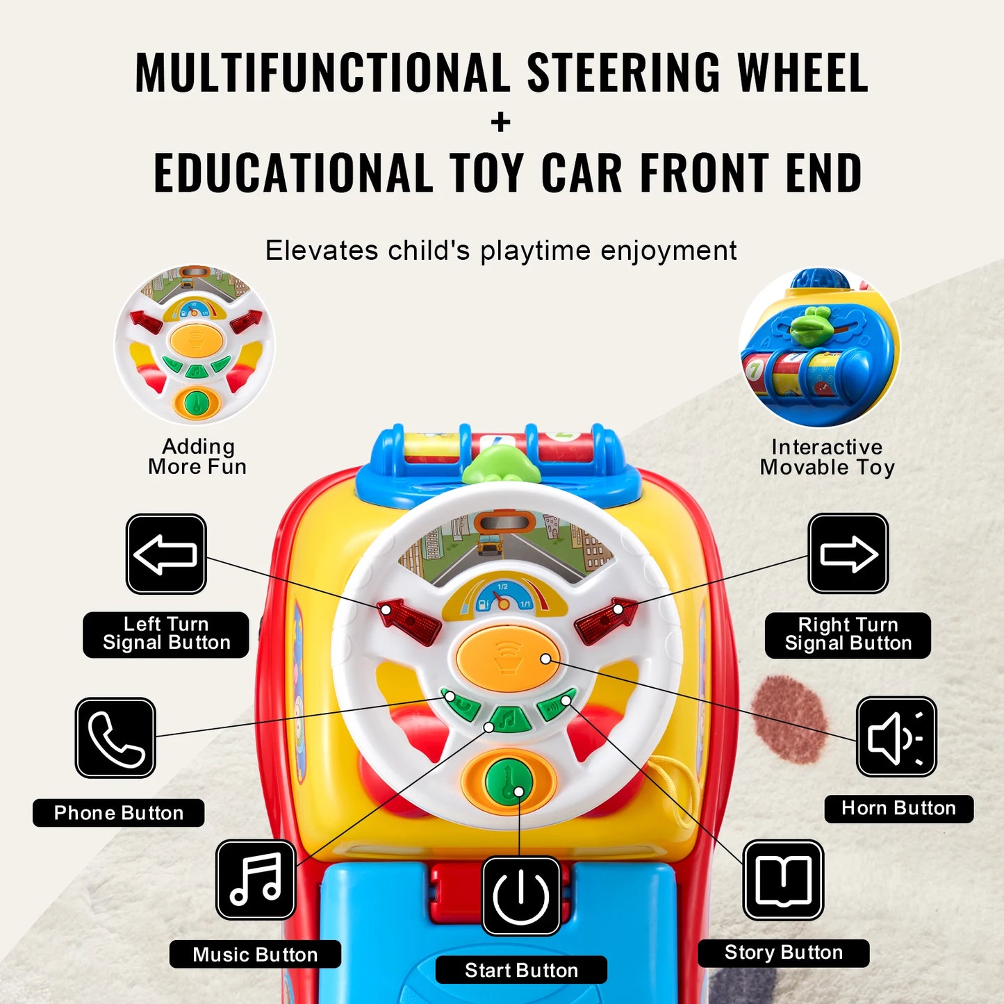 SucceBuy Toddler Ride On Push Car Sit To Stand Toy With Music Steering Wheel
