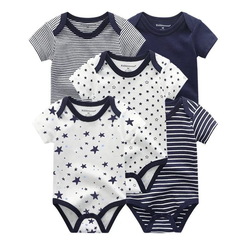 Kiddiezoom Summer 5 Piece Cartoon Bodysuits Set for Infants