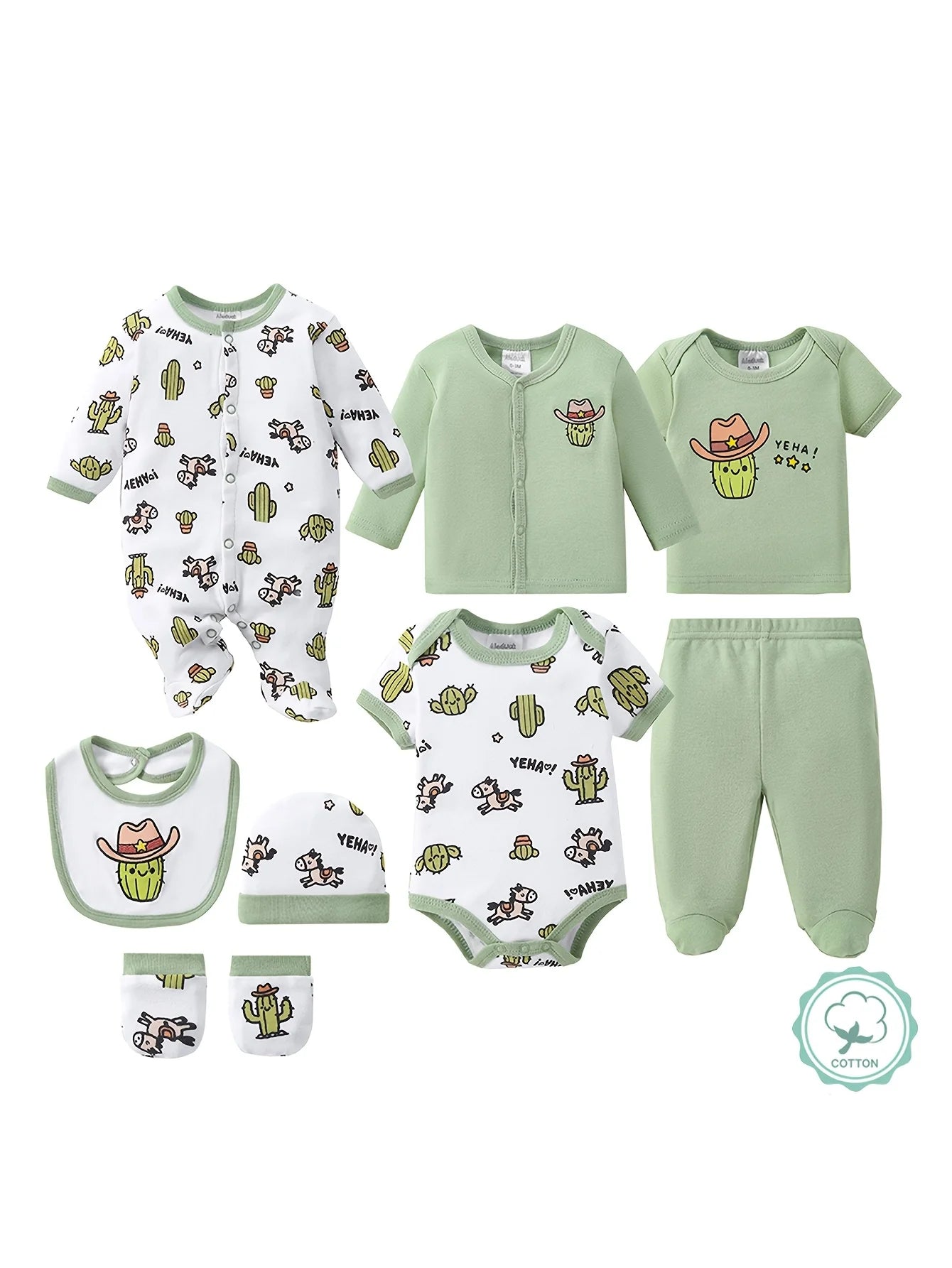 Cute Newborn Layette Set 8 Piece Unisex Baby Outfits