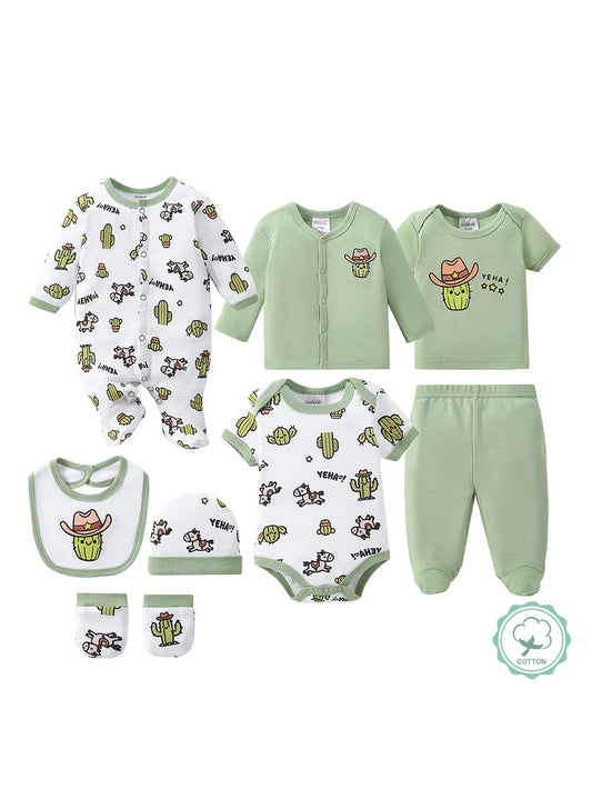 Cute Newborn Layette Set 8 Piece Unisex Baby Outfits