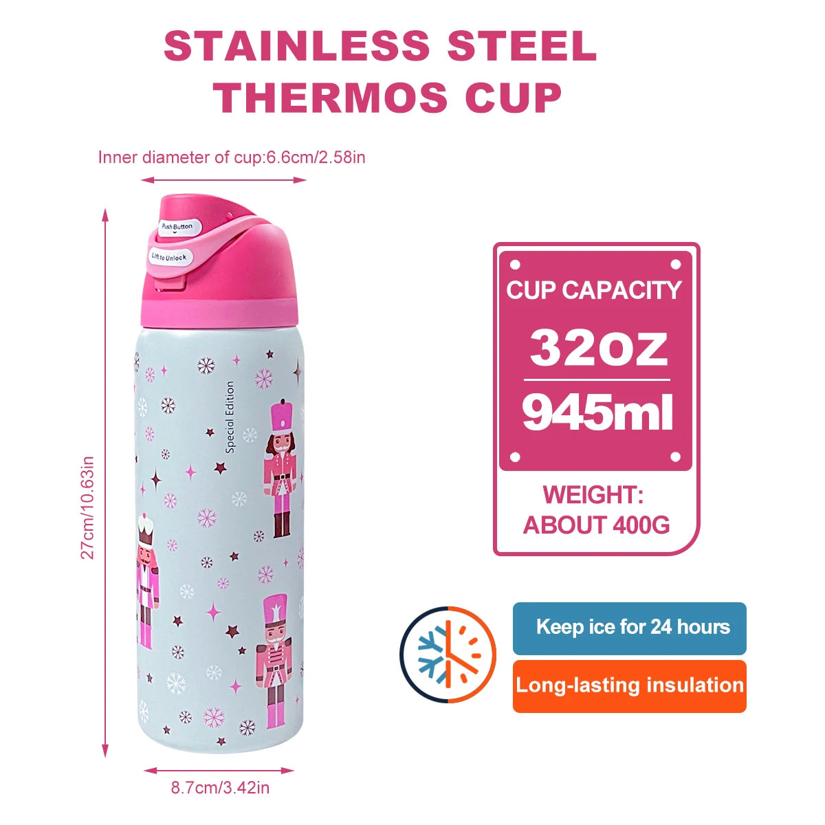 Insulated Stainless Steel Water Bottle With FreeSip Spout Lock Lid