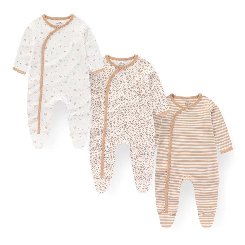 Cotton Baby Romper Footies Set 3 Pieces Unisex All Seasons
