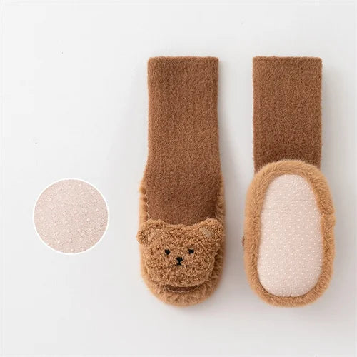 Lawadka CN Baby Socks Unisex Velvet Non Slip Cartoon Bear