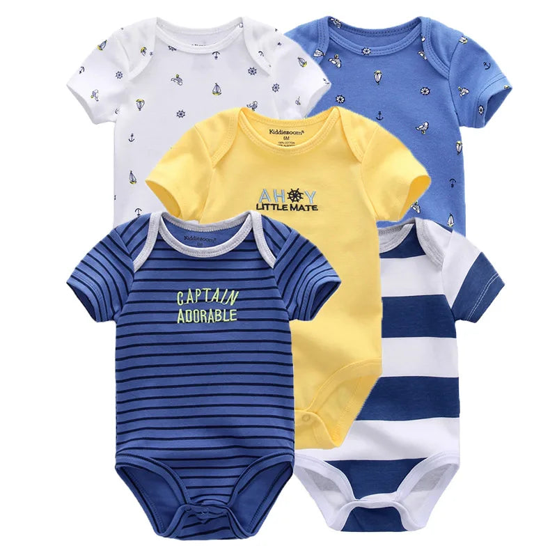 Kiddiezoom Summer 5 Piece Cartoon Bodysuits Set for Infants