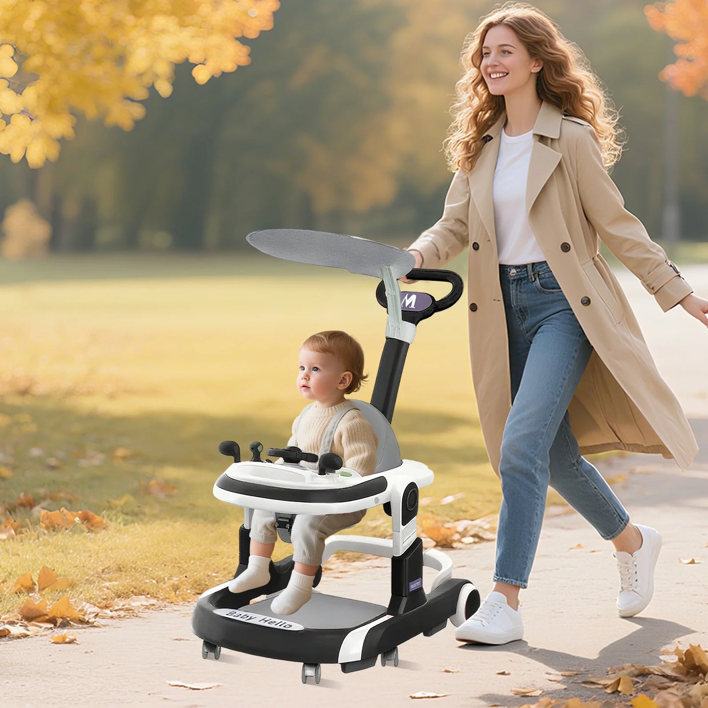 Multifunctional Baby Walker With Sunshade And Anti-Rollover Stroller