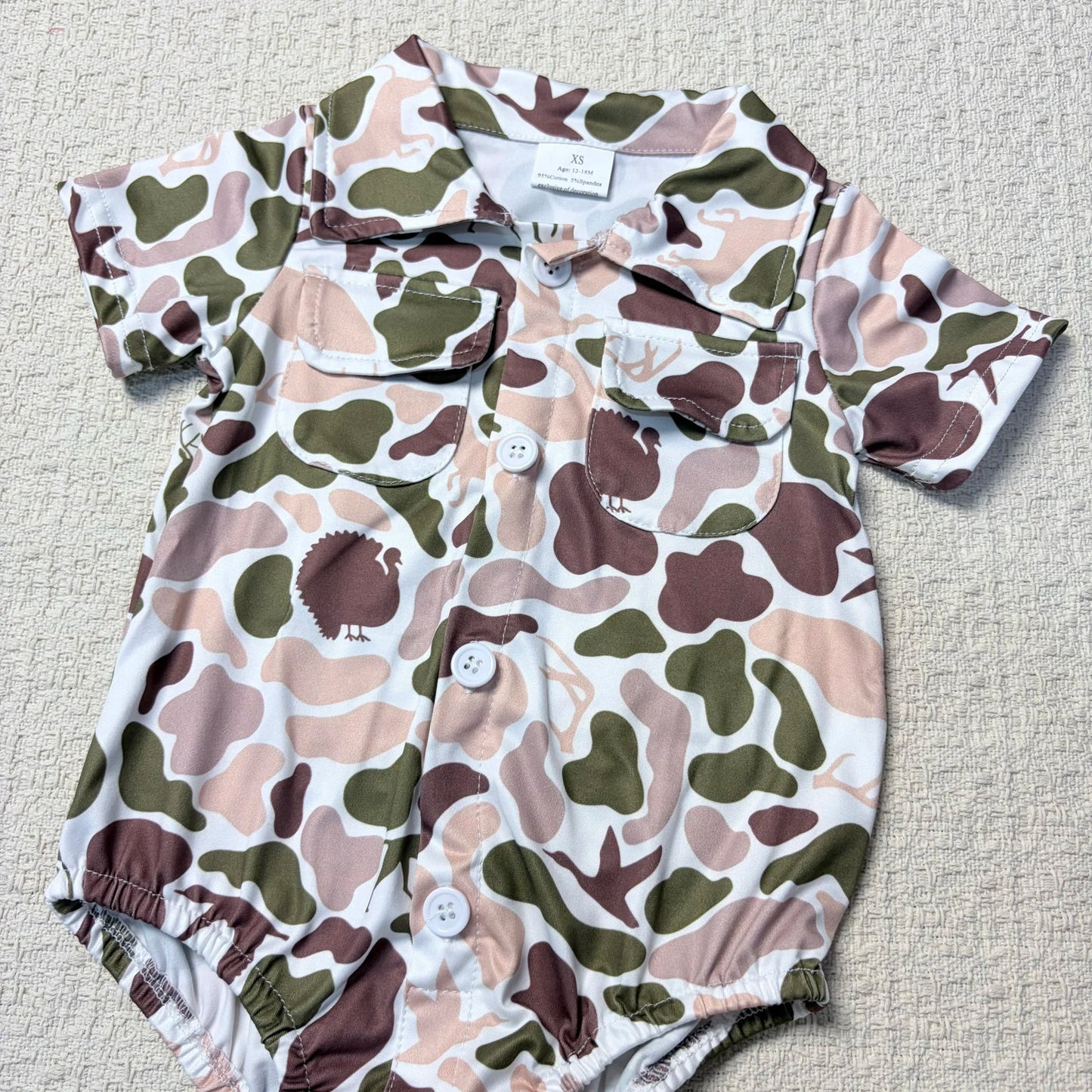 Camouflage Sibling Romper for Baby Boy Short Sleeve Button Up