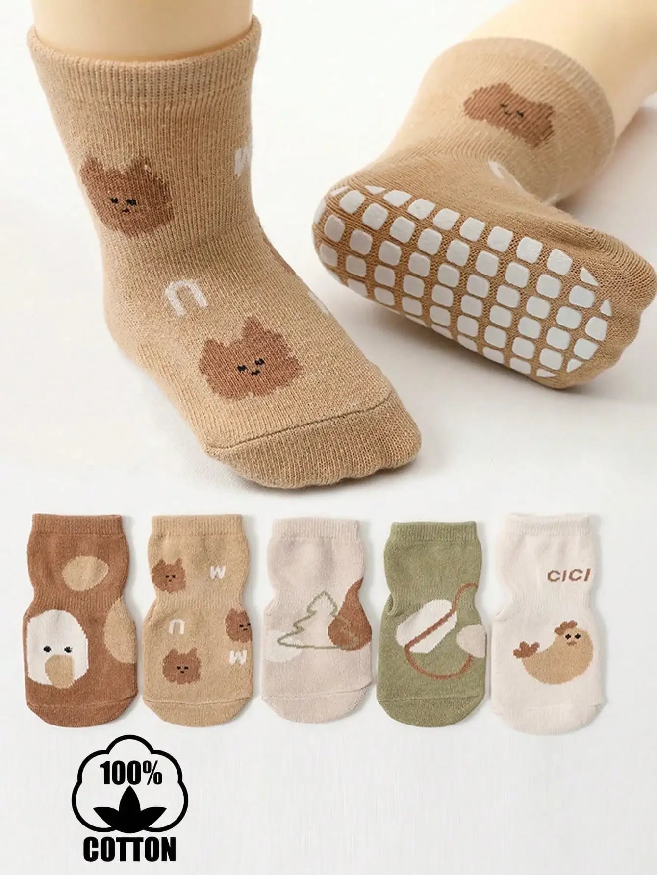 Cotton Newborn Baby Anti Slip Floor Socks With Silicone Grips