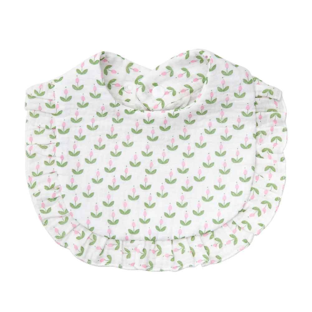 Flower Print Baby Bibs With Adjustable Snap Towel Burp Cloths