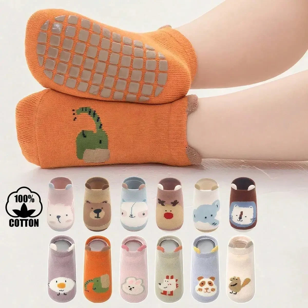 Cotton Newborn Baby Anti Slip Floor Socks With Silicone Grips