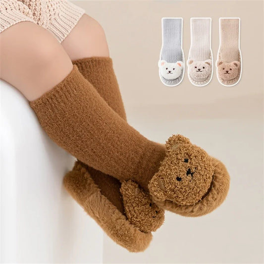 Lawadka CN Baby Socks Unisex Velvet Non Slip Cartoon Bear