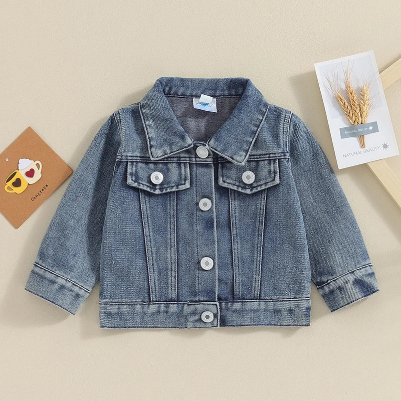 Lioraitiin Toddler Boys Denim Jacket With Letter Embroidery Button Down