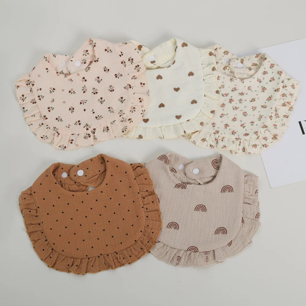 Flower Print Baby Bibs With Adjustable Snap Towel Burp Cloths