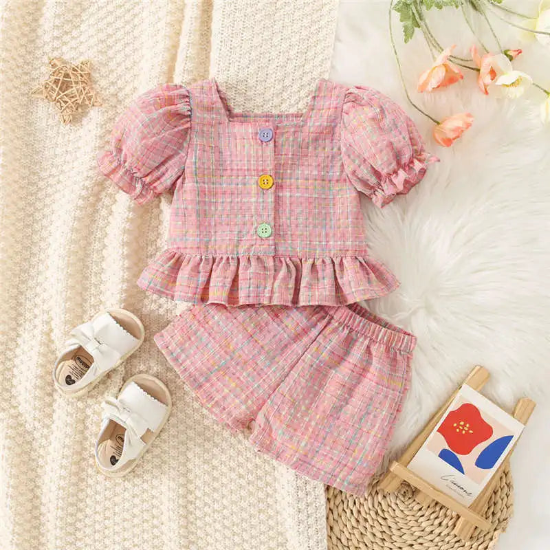 Cotton Bubble Sleeve Top And Shorts Set For Girls Style