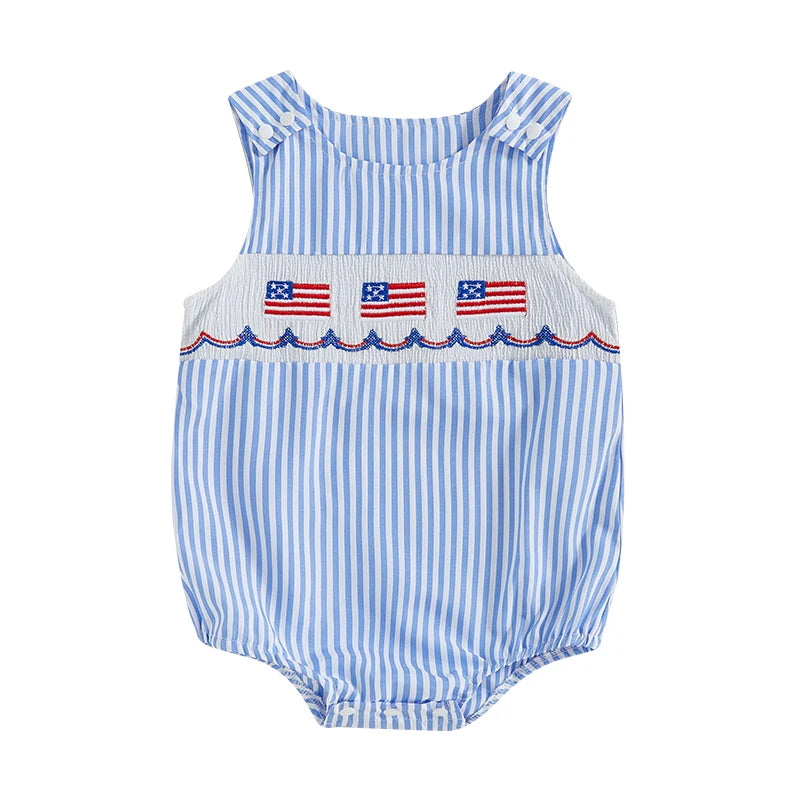 Infant Boy Independence Day Striped Romper USA Flag Embroidery