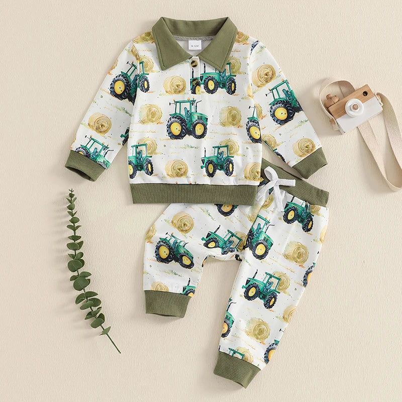 Pudcoco Dinosaur Print Two Piece Hooded Sweatshirt Set Toddler Boys