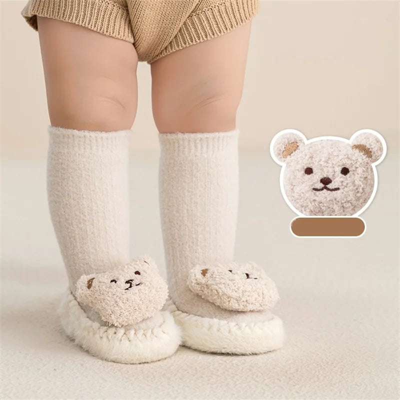 Lawadka CN Baby Socks Unisex Velvet Non Slip Cartoon Bear