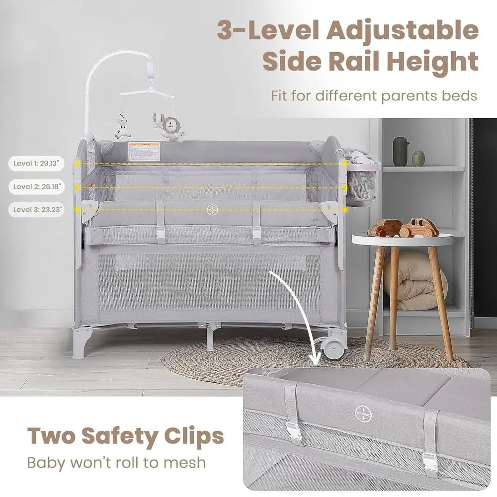 4in1 Portable Crib With Mattress Changer Storage Music Box Bag