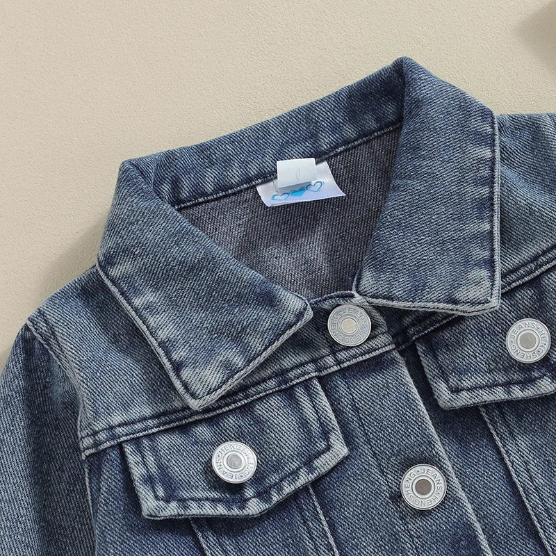 Lioraitiin Toddler Boys Denim Jacket With Letter Embroidery Button Down