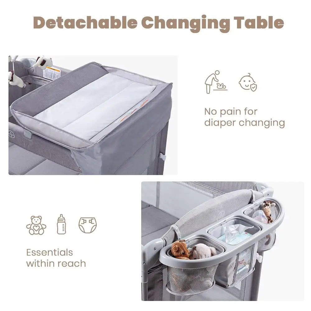 4in1 Portable Crib With Mattress Changer Storage Music Box Bag