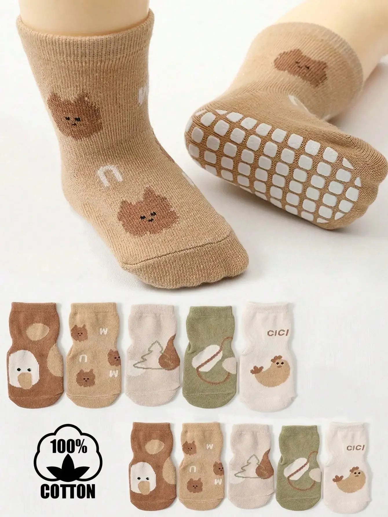 Cotton Newborn Baby Anti Slip Floor Socks With Silicone Grips