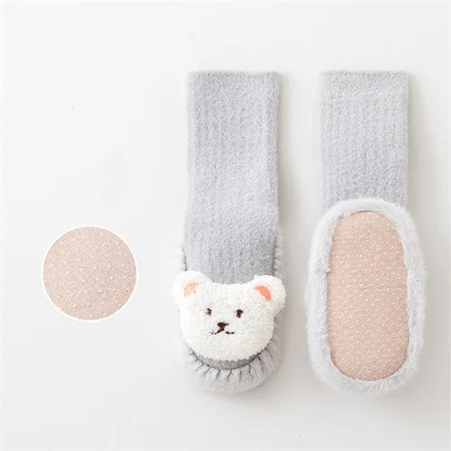 Lawadka CN Baby Socks Unisex Velvet Non Slip Cartoon Bear