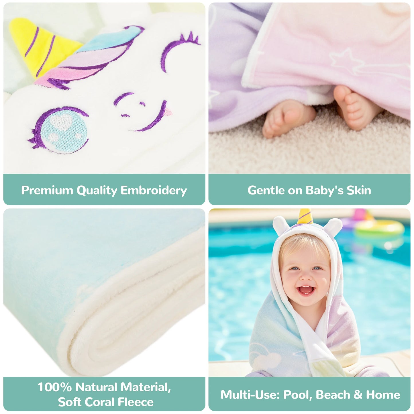 HECCEI Hooded Baby Towels HoodieHug Ultra Soft Coral Fleece Bath Towel