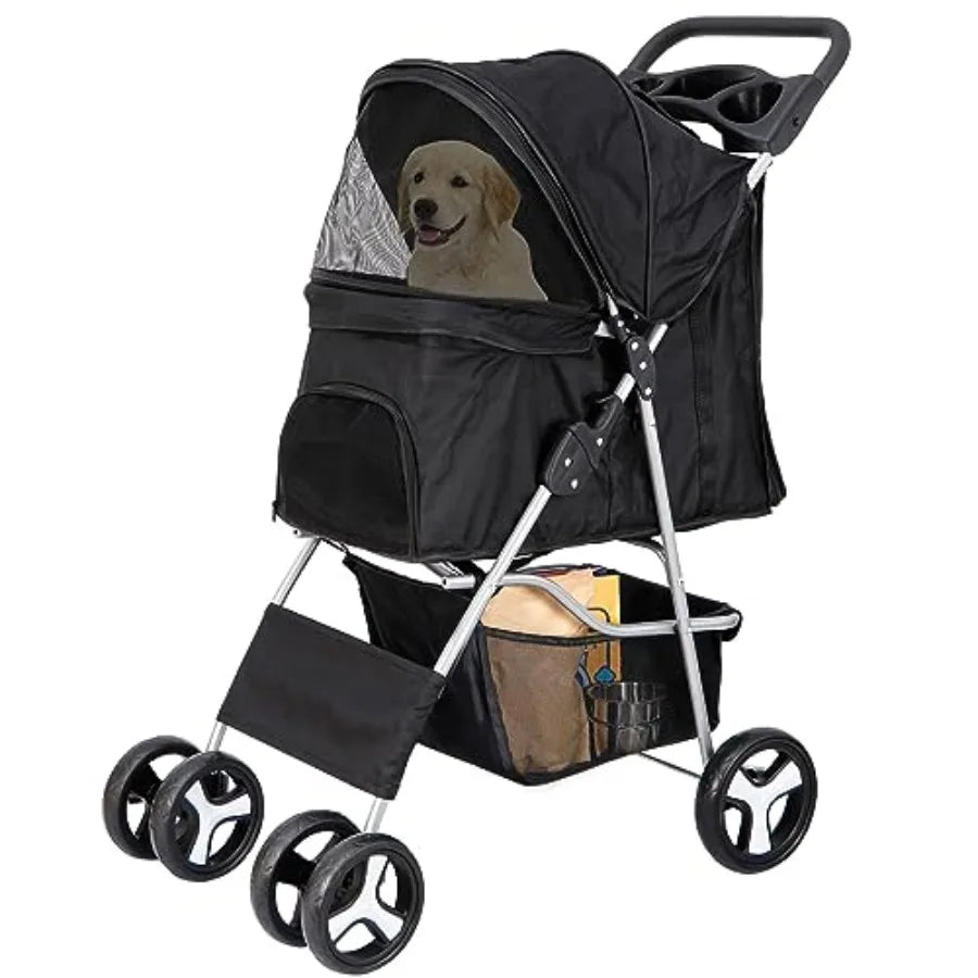 XMSJ Four Wheel Pet Stroller Foldable Carrier For Dogs Cats