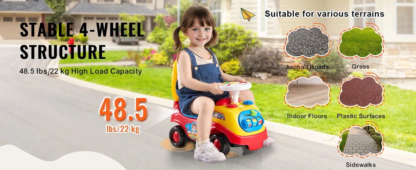 SucceBuy Toddler Ride On Push Car With Music Steering Wheel
