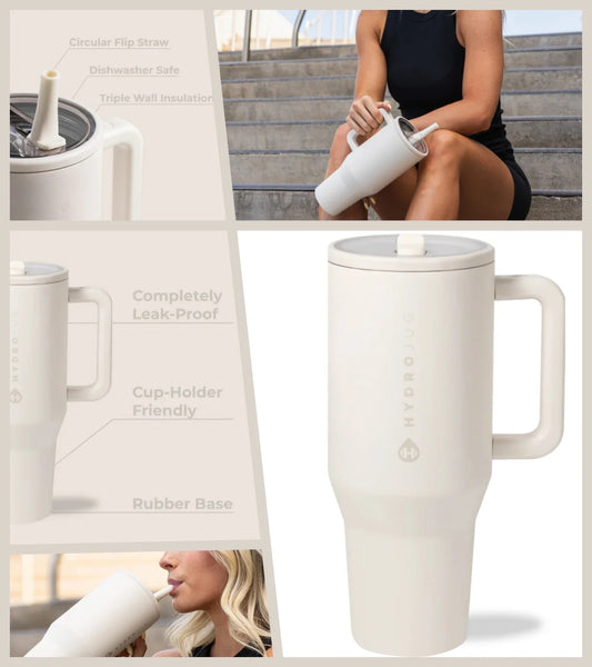 Traveler Water Bottle With Handle Flip Straw Insulated Stainless Steel