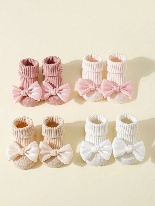 Soft Cotton Toddler Socks With Bows For Girls Anti Slip