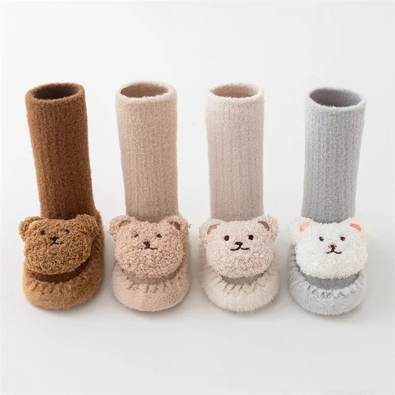 Lawadka CN Baby Socks Unisex Velvet Non Slip Cartoon Bear