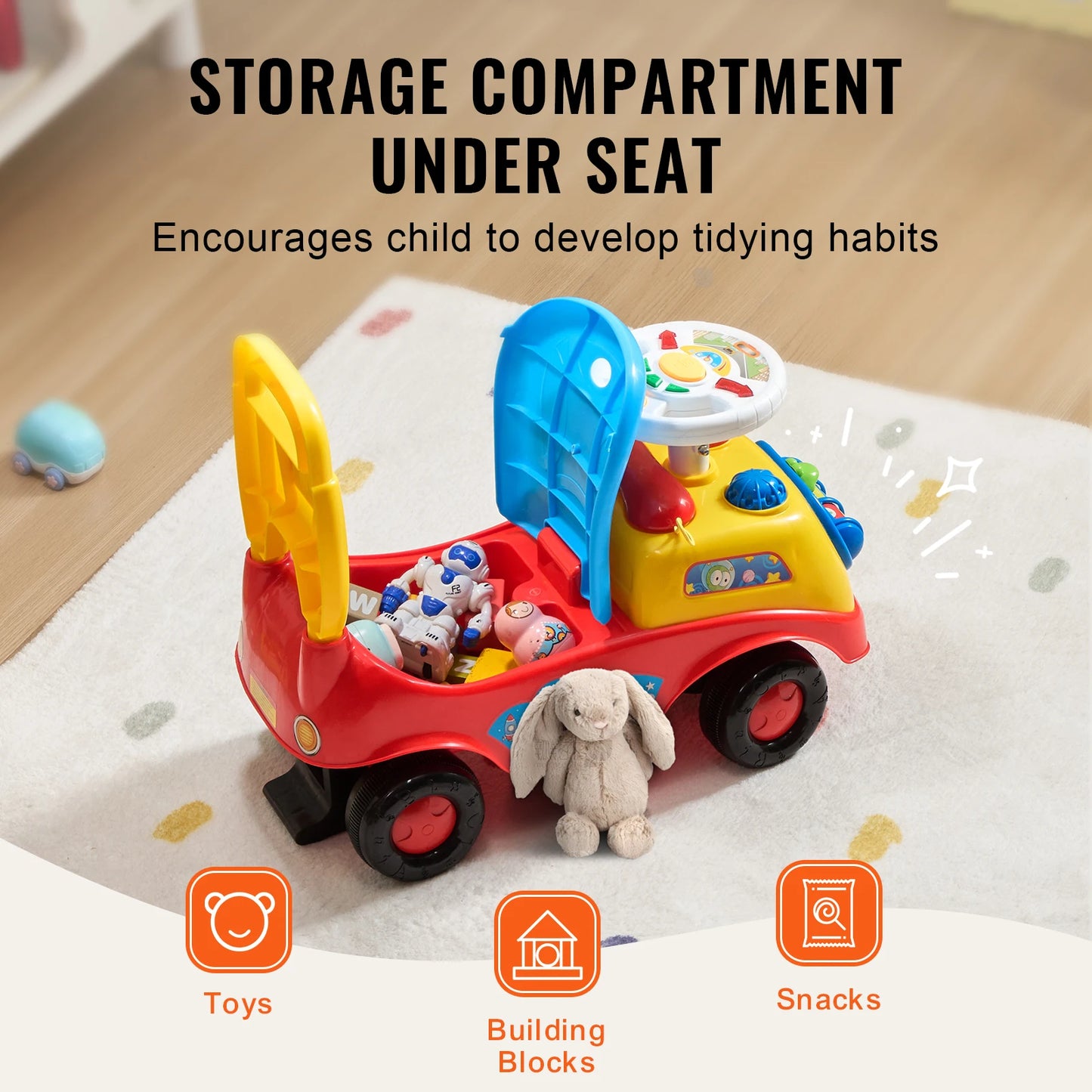 SucceBuy Toddler Ride On Push Car Sit To Stand Toy With Music Steering Wheel